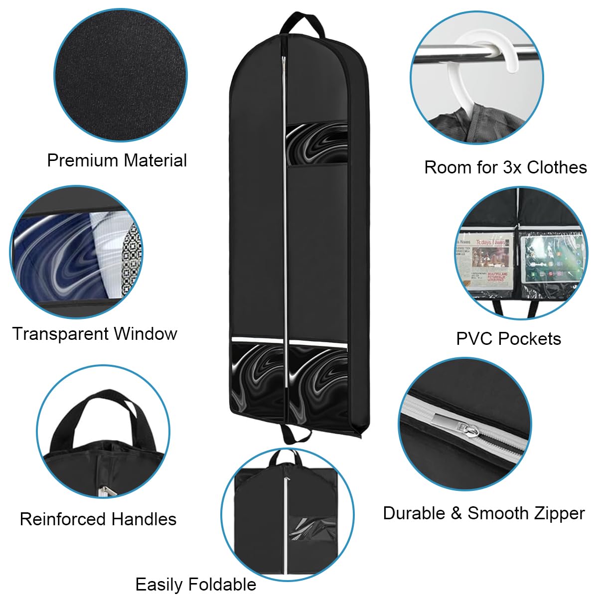 HASTHIP Garment Bags Suit Bags for Travel Hanging Clothes Closet Storage, 50 HASTHIP Garment Bags Suit Bags for Travel Hanging Clothes Closet Storage, 50